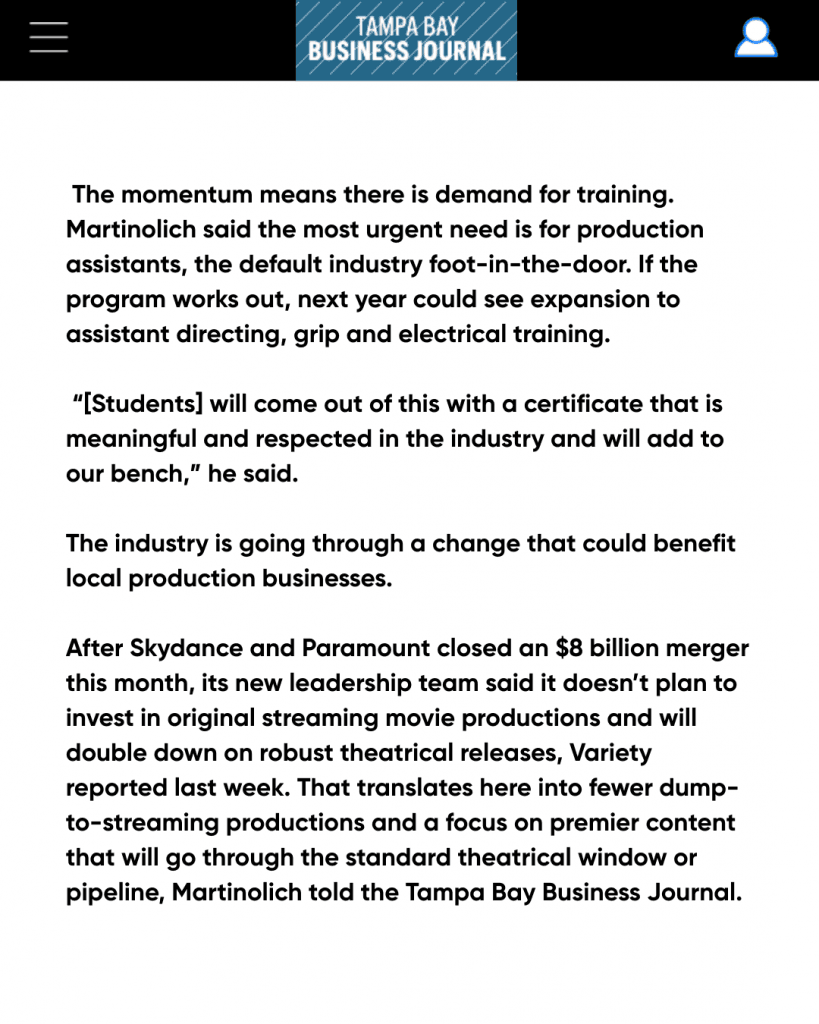 Stage 32 Now Certifying Film Tampa Bay