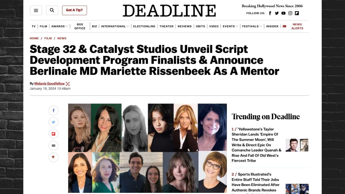 Stage 32 & Catalyst Studios Unveil Script Development Program Finalists & Announce Berlinale MD Mariette Rissenbeek As A Mentor