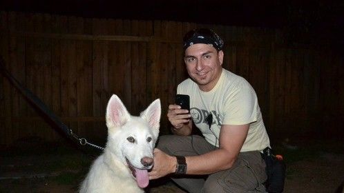 Camera man playing with our wolf pup on the set of Ghost Breakers