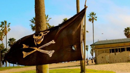 A homeless man's pirate flag