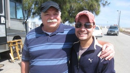 Richard Riehle and Rick on the set of "Stitch In Time"