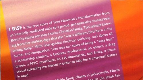 Back Cover of I Rise-The Transformation of Toni Newman (April 2011)