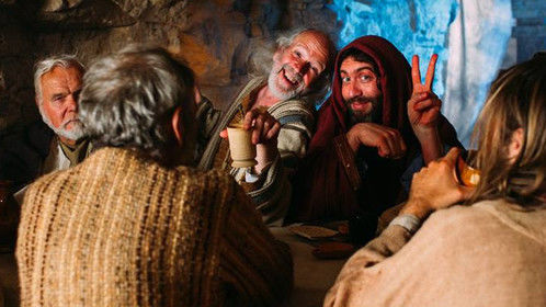 Larking around filming 'Forbidden Histories (Series 2) - The Real Holy Grail' (UKTV/Like A Shot Productions) at Chistlehurst Caves, Kent UK. Spring 2014.