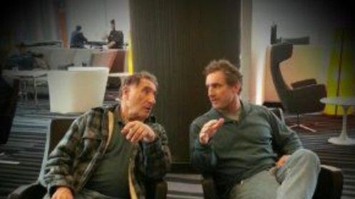 Judd Hirsch and Patrick Walsh (Hirsch's stunt double) on the set of Sharknado 2