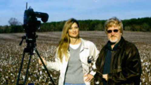 Faith Fuller, Producer/Director of Briars in the Cotton Patch, with Michael Booth in the cotton fields of south Georgia.