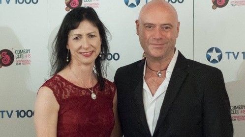 Fiona Ashe with fellow Irish director Declan Cassidy at the closing gala of the Cluj Film Festival in Romania, 2016.