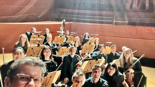 Selfie with the violins and WWs at Walt Disney Concert Hall before our first performance for the Omega Watch unveiling. I composed original music for this event and the musicians sounded fantastic. 