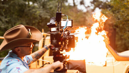 Cinematographer Alex Purcell and getting Red hot with a fire stunt.