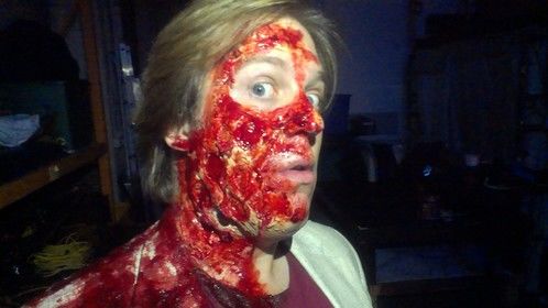 bird shot blast to the face for Click Chamber. Actor Bryan Pactrick Stoyle