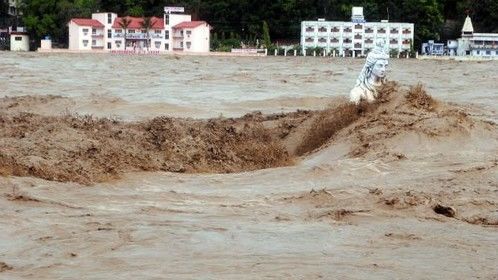 Statue of Shiva was toppled by massive flash floods June 2013 UTTARAKHAND India