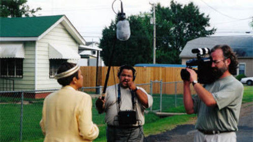 Kent Moorhead with soundman Benny Walls, on the civil rights documentary "Standing on My Sisters' Shoulders", for which he was Director of Photography.  